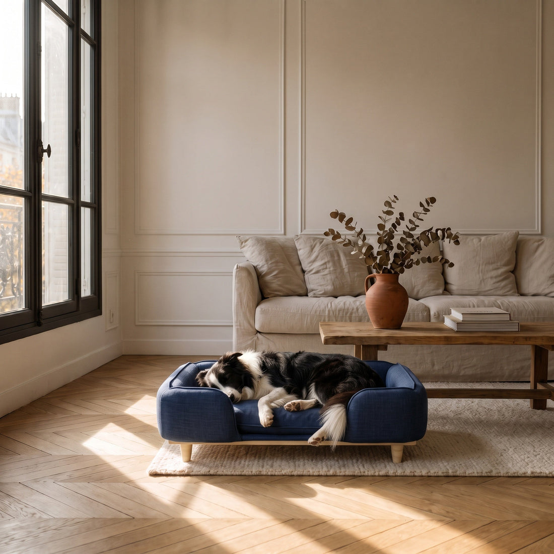 Panier pour chien installé au calme dans un salon