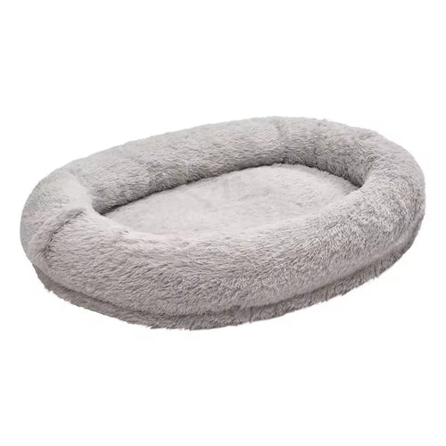 Grand lit pour chien Grand Large, forme ovale gris clair à poils longs