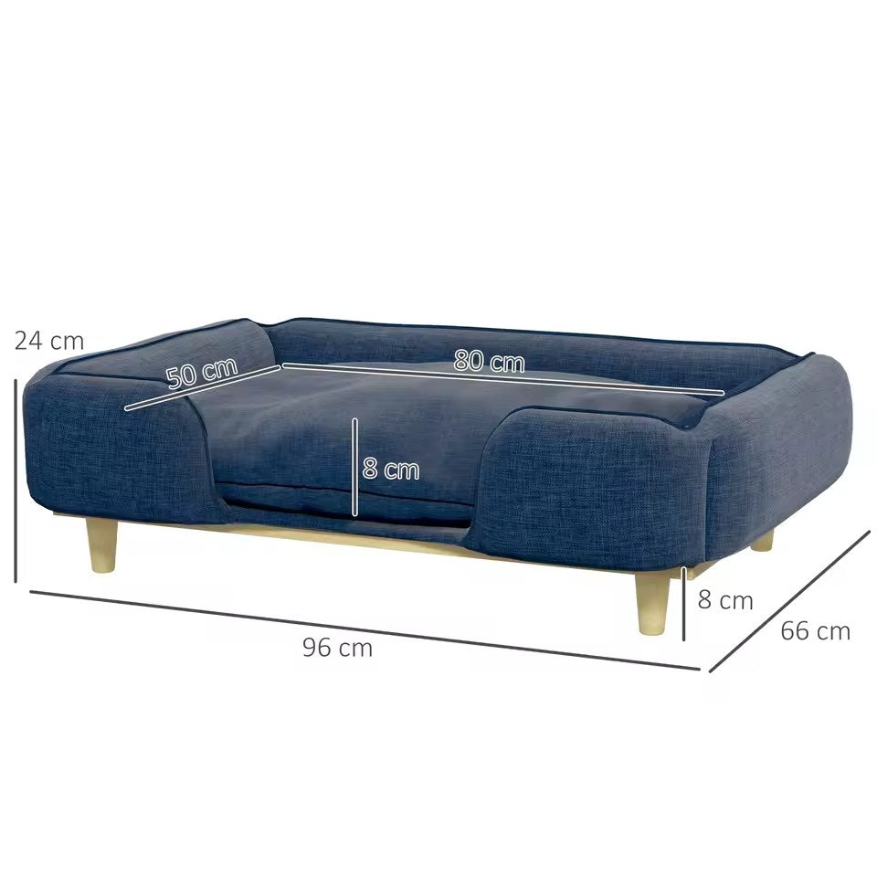 Schéma coté du panier Marine : 96 × 66 cm, assise 80 × 50 cm, coussin 8 cm